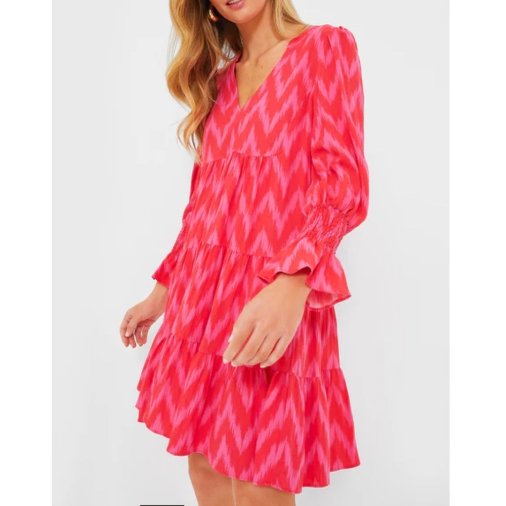 Pomander Place Ikat Kenzo Dress Sz S Tiered Hot Pink & Red Chevron‎ Tuckernuck